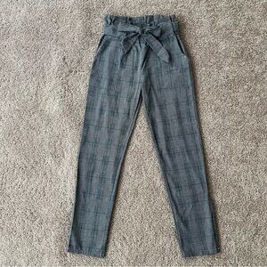 Grey plaid paperbag pants